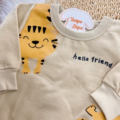 Conj. Casaco Hello Friend e Calça de Moletom - Areia
